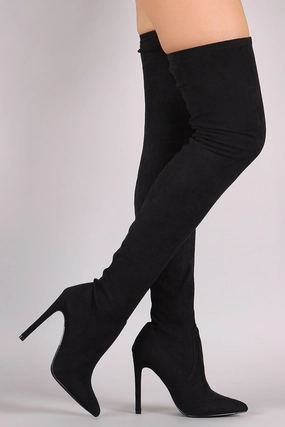 Wetkiss Knee High Boots Pointy Toe Stiletto Suede Over-The-Knee Boots