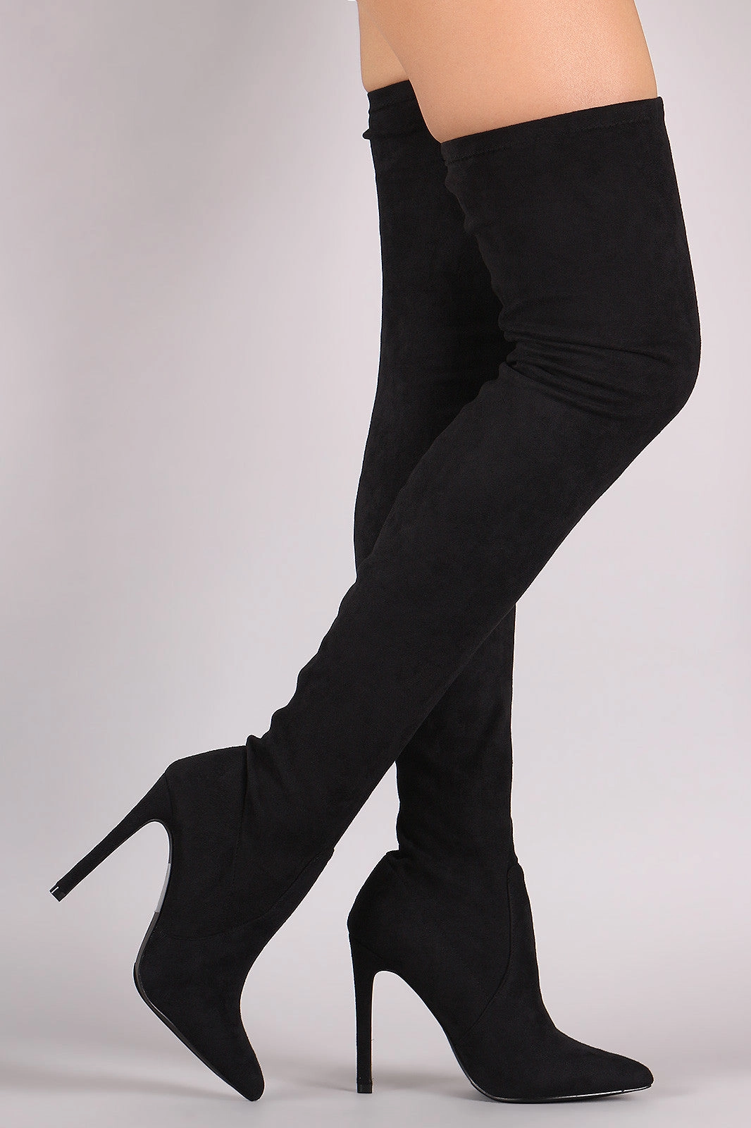 Pointy Toe Stiletto Suede Over-The-Knee Boots Chunky Knee High Biker Boots