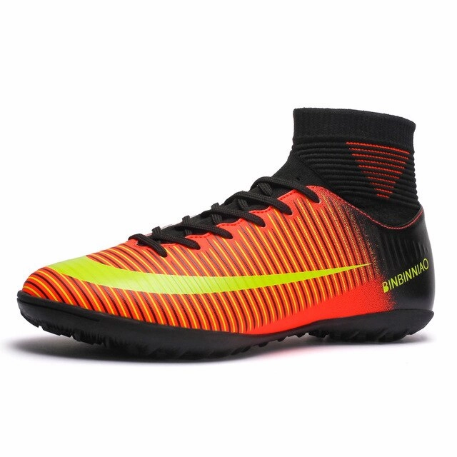 Men Football Boots Soccer Cleats Boots Long Spikes TF Spikes Ankle High Top Sneakers Soft Indoor Turf Futsal Child soccer Shoes
