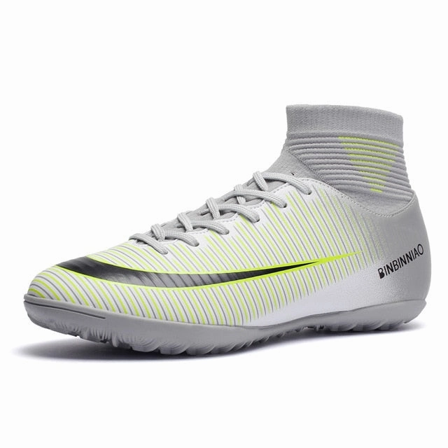 Men Football Boots Soccer Cleats Boots Long Spikes TF Spikes Ankle High Top Sneakers Soft Indoor Turf Futsal Child soccer Shoes