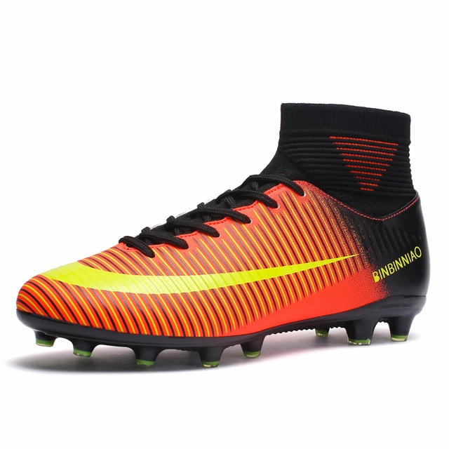 Men Football Boots Soccer Cleats Boots Long Spikes TF Spikes Ankle High Top Sneakers Soft Indoor Turf Futsal Child soccer Shoes
