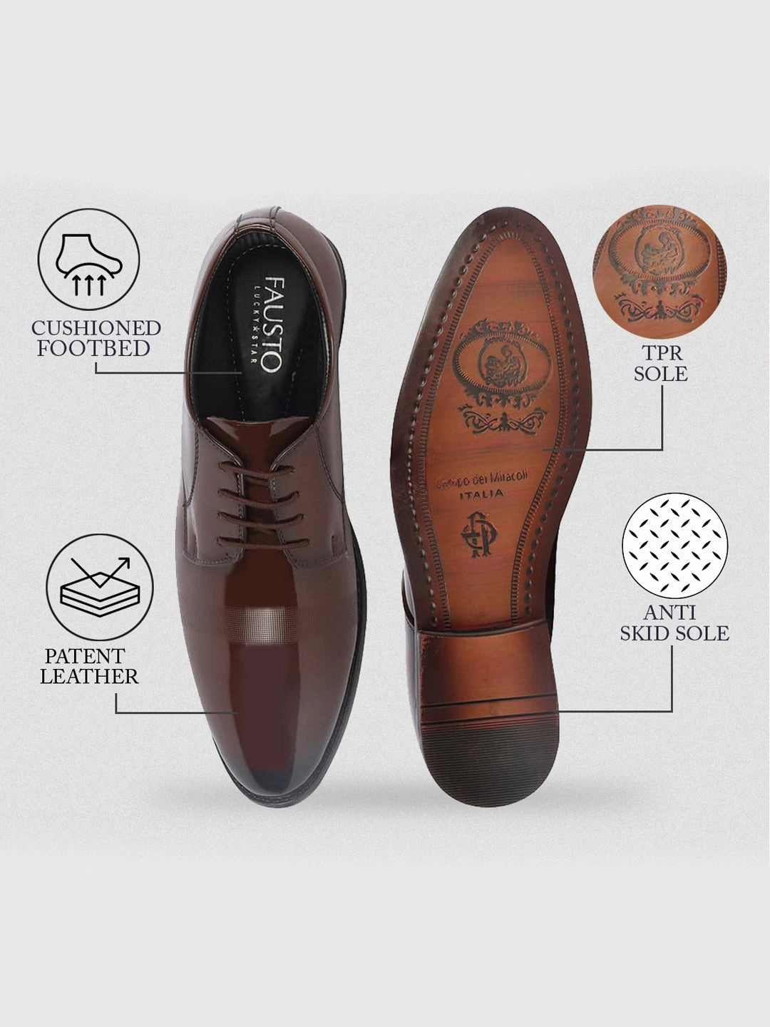 Best Work Boots For Ingrown Toenails Men Tan Patent Leather Party Formal Textured Strip Lace Up Shoes