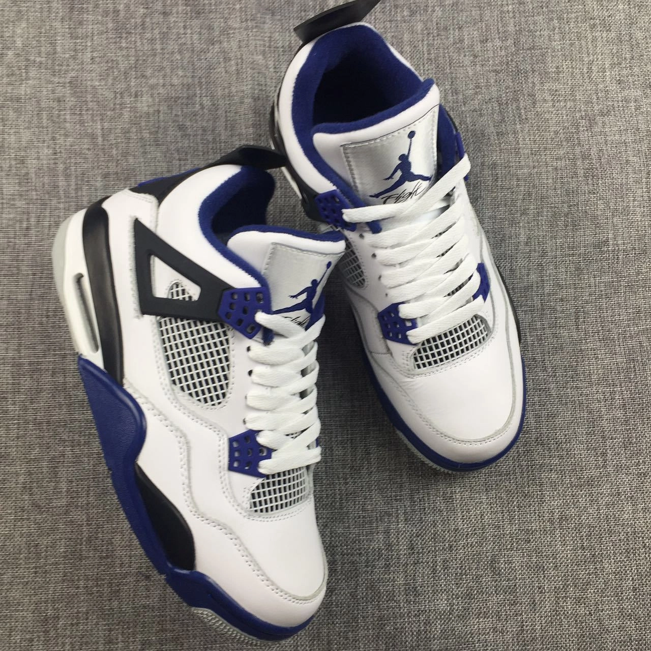 Hoops Mid Top Basketball Shoes Sneaker Nike Air Jordan 4 Retro Motosports White Black Blue Basketball Men