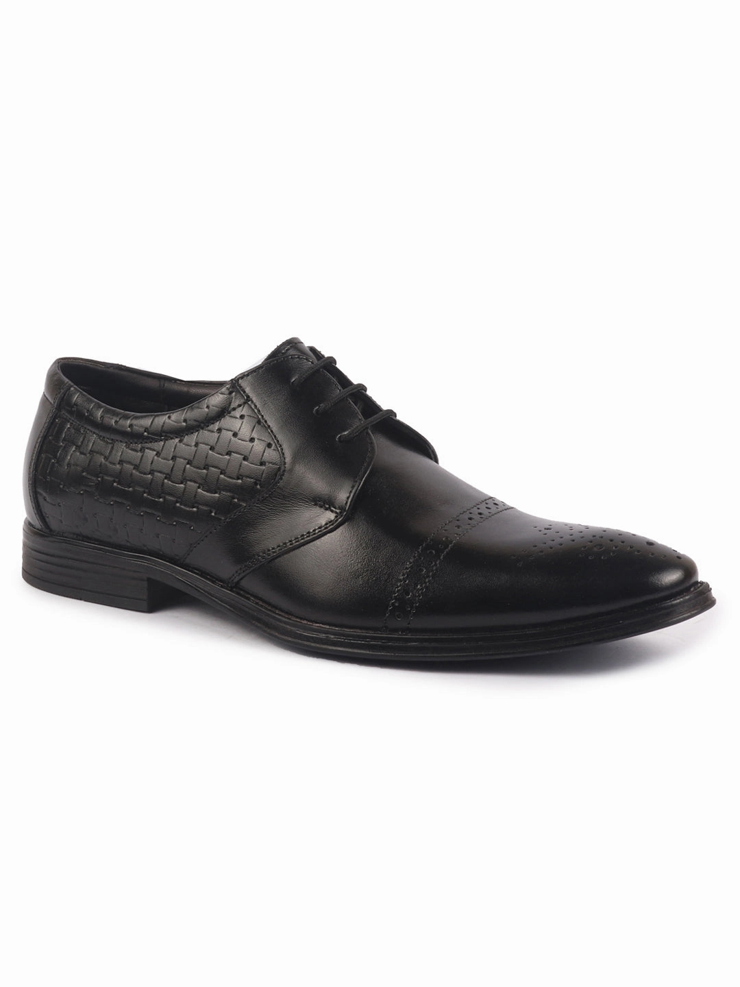 Good Leather Work Men Black Genuine Leather Formal Lace Up Shoes for Work|Wingtip Brogue Shoes with Anti Skid Sole