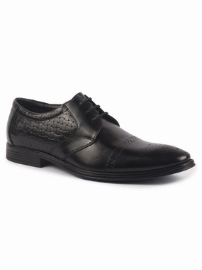 Men Black Genuine Leather Formal Lace Up Shoes for Work|Wingtip Brogue Shoes with Anti Skid Sole Nail Proof Work Boots