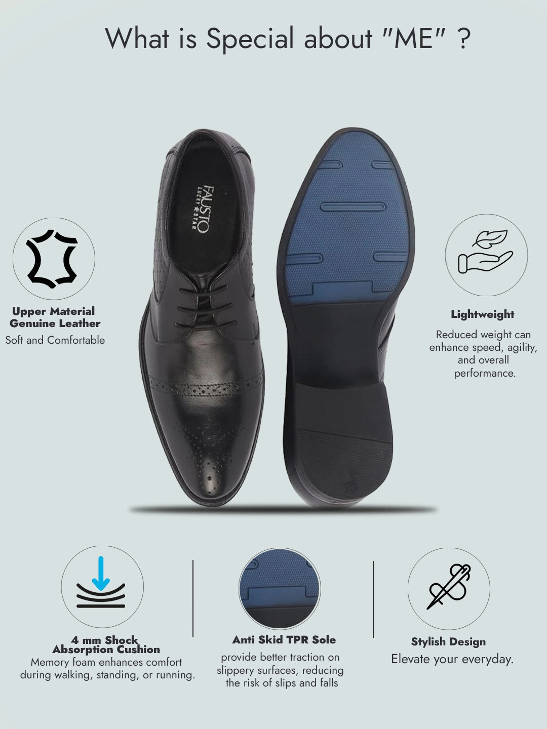 Breathable Work Boots Steel Toe Men Black Genuine Leather Formal Lace Up Shoes for Work|Wingtip Brogue Shoes with Anti Skid Sole