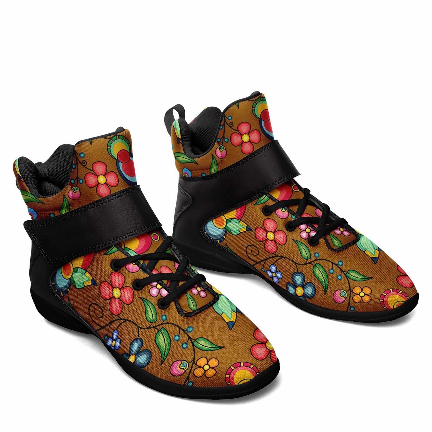 Floral Bounty Fall Leaves Ipottaa Basketball / Sport High Top Shoes - Black Sole Kentucky Wildcats Basketball Shoes