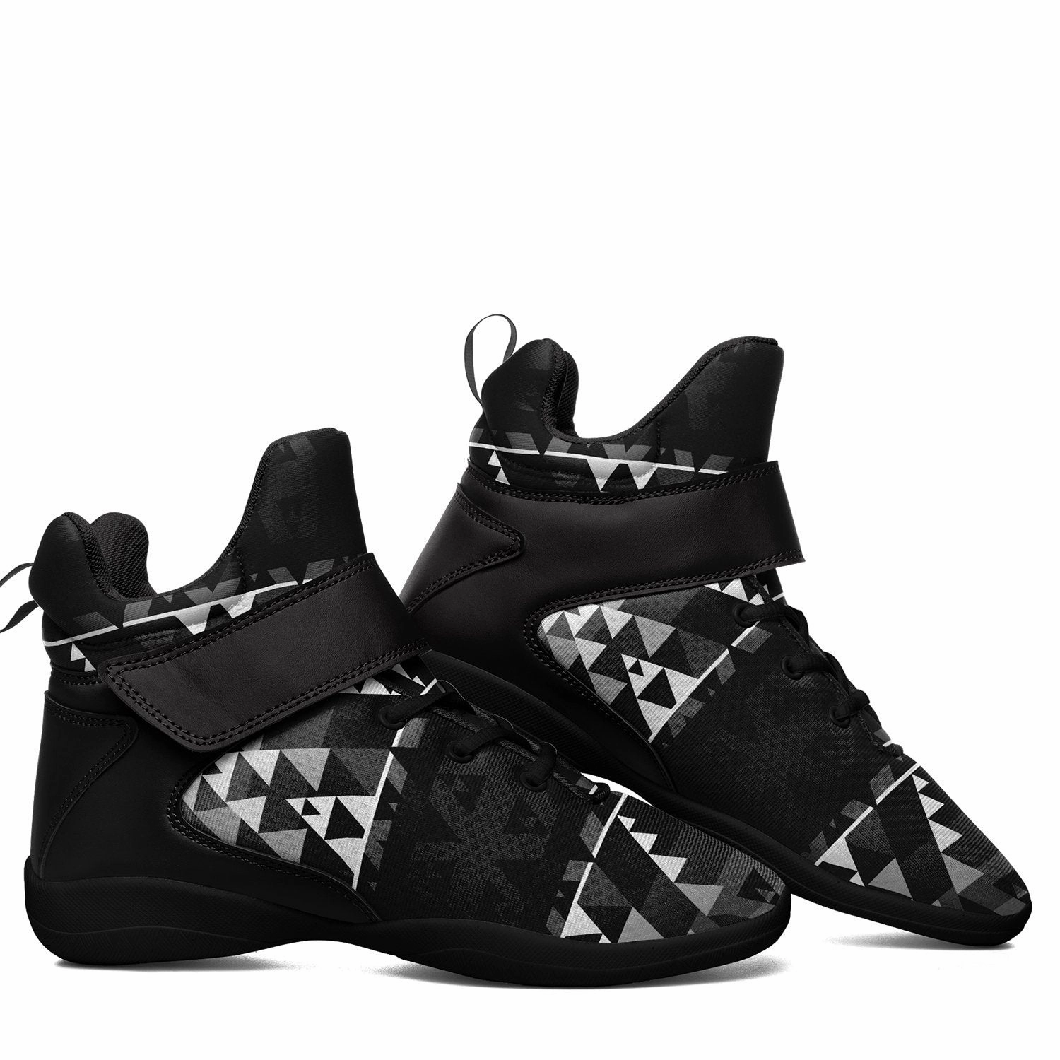 Writing on Stone Black and White Ipottaa Basketball / Sport High Top Shoes - Black Sole Techfit Basketball Shoes