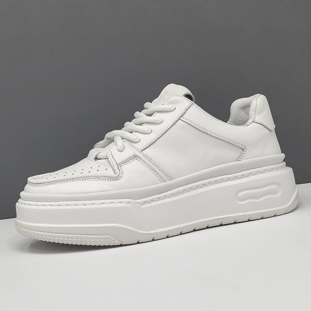 Bangs Sneakers Men Minimalism Breathable Leather Thick Soled Casual Sneakers