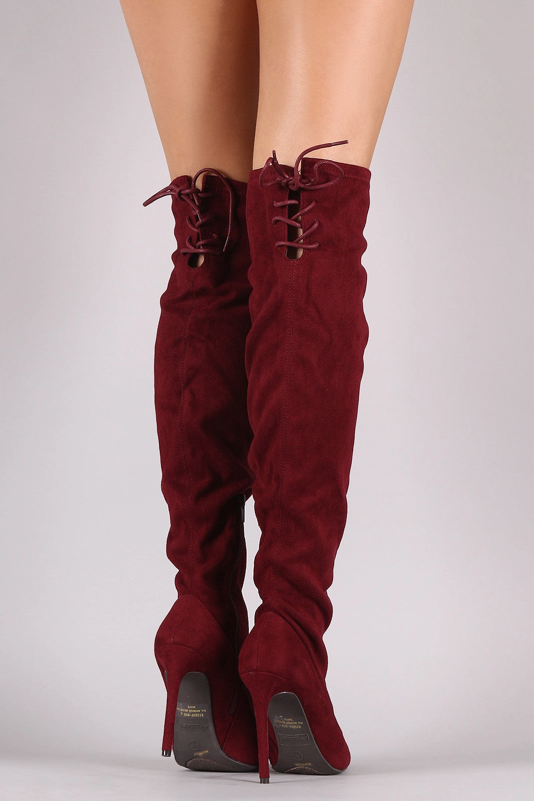 Suedette Knee High Boot Anne Michelle Suede Back Lace Up Stretchy Stiletto Boots