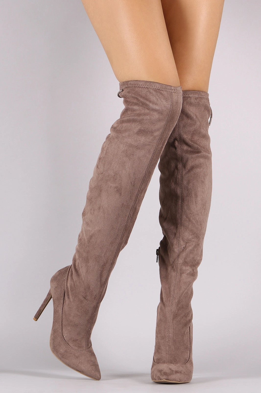 Anne Michelle Suede Back Lace Up Stretchy Stiletto Boots Knee High Boots Fabric