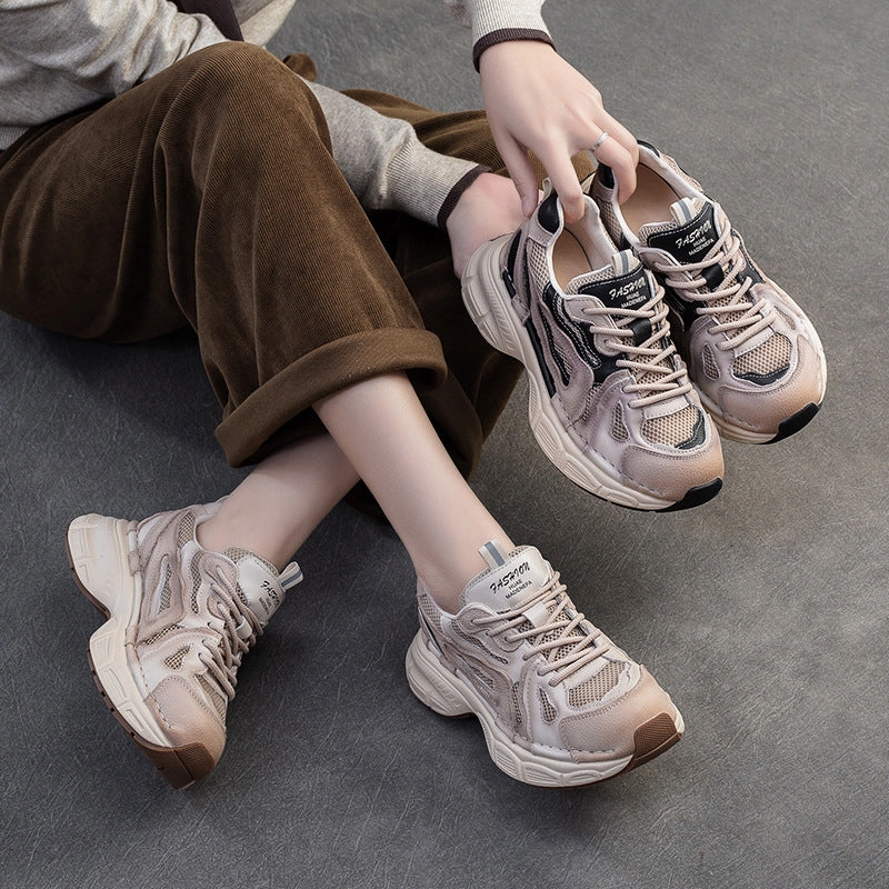 Best Fitness Sneakers Women Fashion Breathable Mesh Thick Soled Casual Sneakers