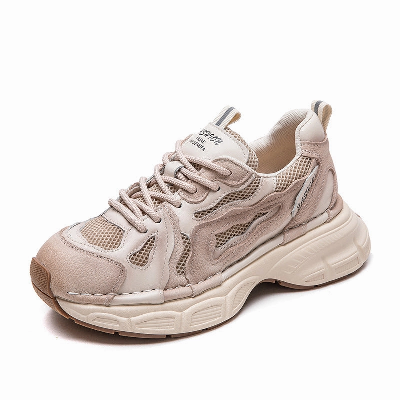 Women Fashion Breathable Mesh Thick Soled Casual Sneakers Tan Shoes Sneakers