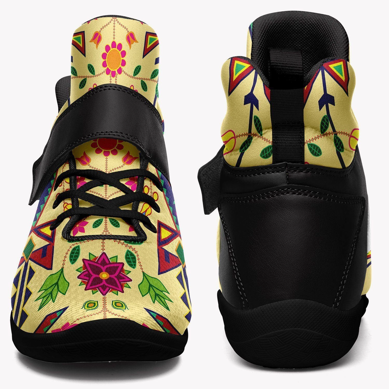 Geometric Floral Spring Vanilla Ipottaa Basketball / Sport High Top Shoes - Black Sole Basketball Shoes Point Guard