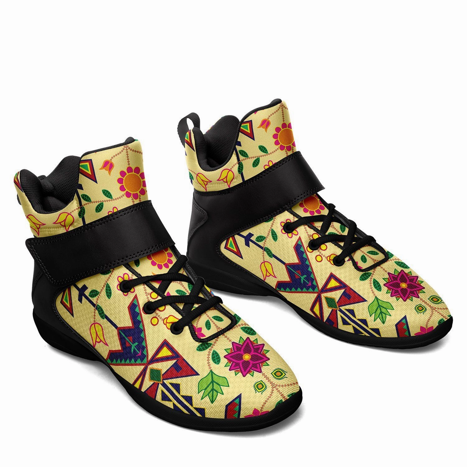 Geometric Floral Spring Vanilla Ipottaa Basketball / Sport High Top Shoes - Black Sole Al Harrington Protege Basketball Shoes