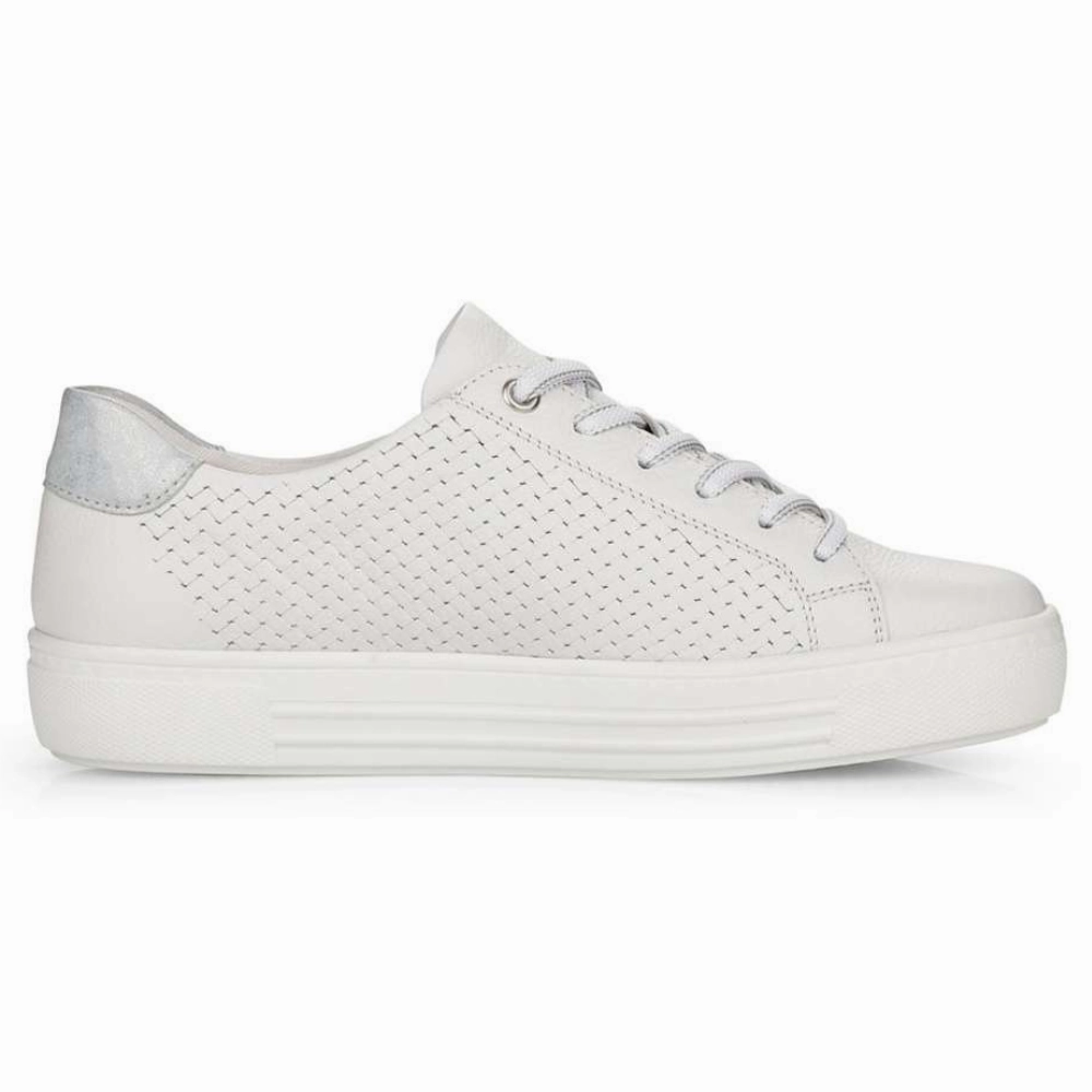 Rieker Alina 16 White/Ice Leather Sneaker (Women's) Zero Drop Sneakers