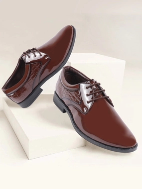 Men Tan Patent Leather Party Formal Embossed Design Office Lace Up Derby Shoes Do Compression Boots Work
