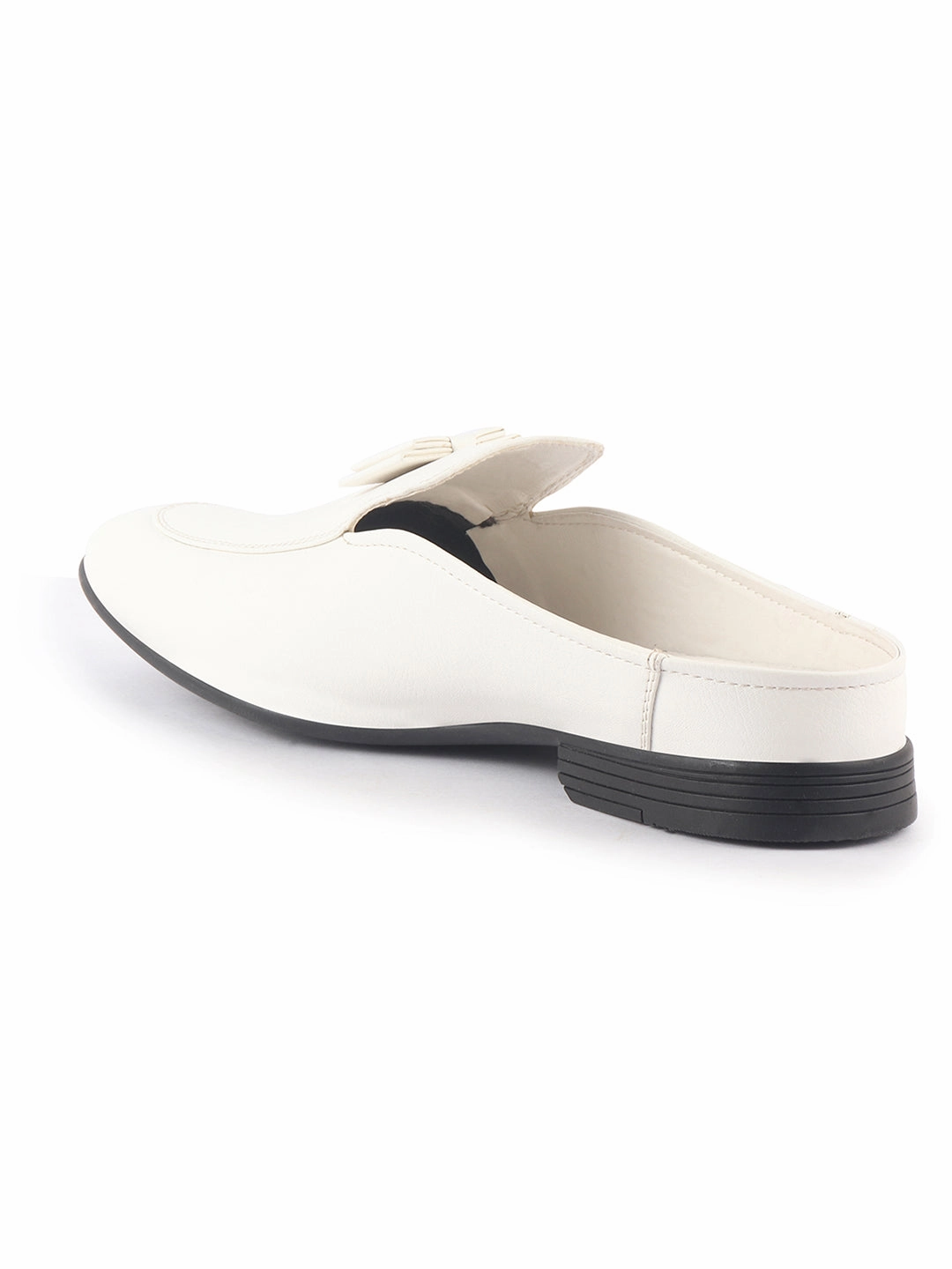 Men White Bow Design Velvet Upper Back Open Evening Party Formal Slip On Shoes|Memory Cushioned Insole Mules for Wedding, Office, Cocktail Tuxedo Dress|Lightweight and Comfort Extra Wide Waterproof Work Boots