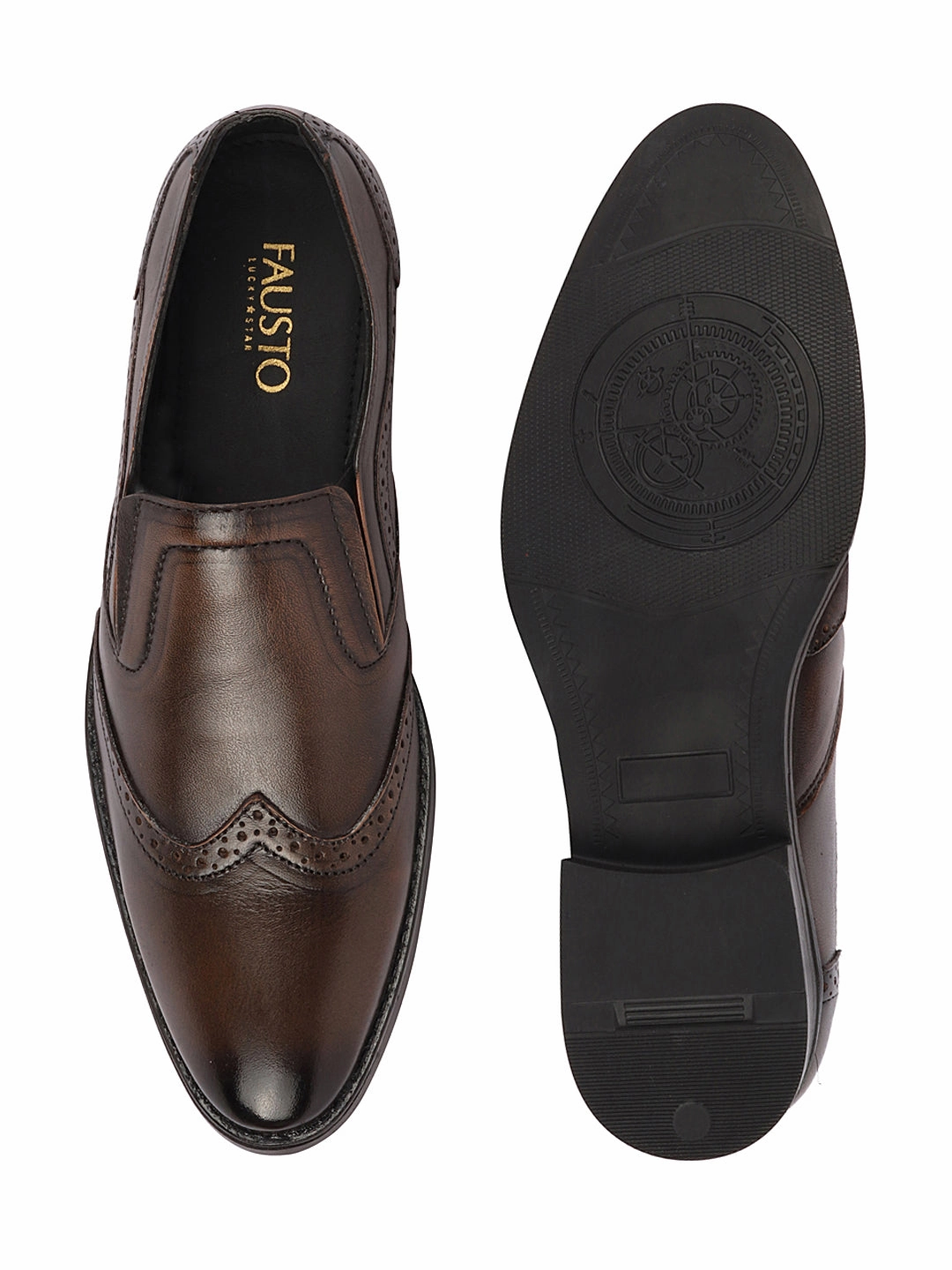 Handmade Work Boots Leather Men Tan Party Formal Office Genuine Leather Brogue Slip On Shoes