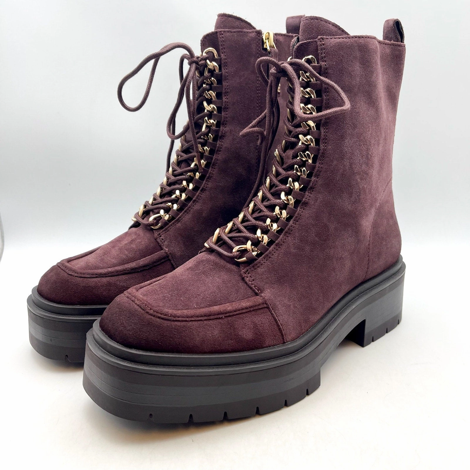 Sam Edelman Women Lovrin Platform Combat Boot US 8 M EU 38.5 Burgundy Suede NWOB Combat Boots With Metal Tip