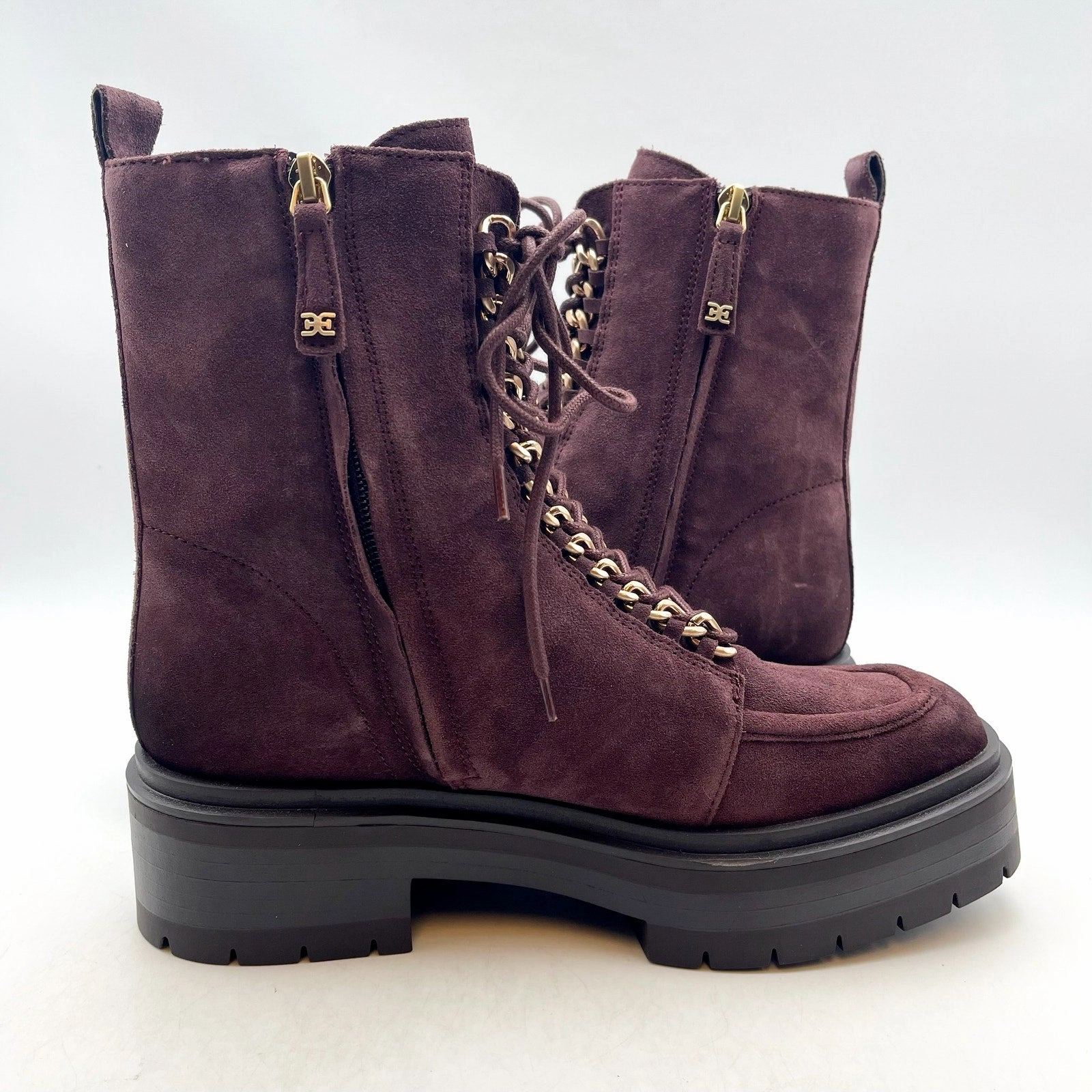 Knee High Combat Boots Platform Sam Edelman Women Lovrin Platform Combat Boot US 8 M EU 38.5 Burgundy Suede NWOB