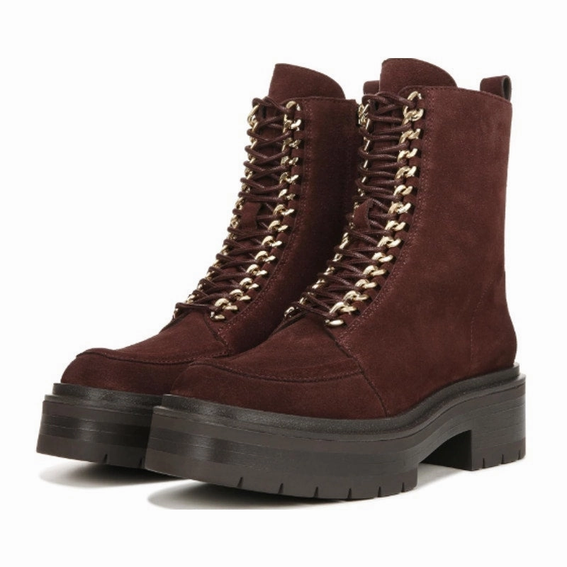 Sam Edelman Women Lovrin Platform Combat Boot US 8 M EU 38.5 Burgundy Suede NWOB Moto Combat Boots