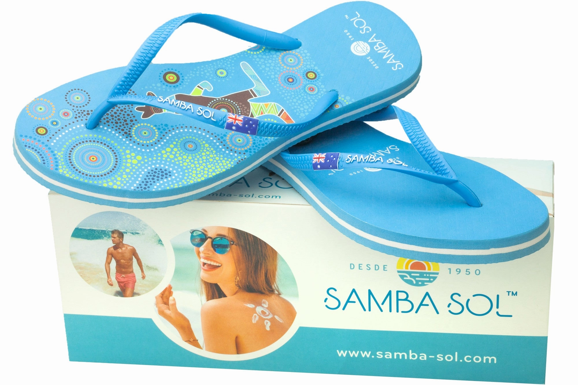 Samba Sol Men's Countries Collection Flip Flops - Australia Blue Clips For Flip Flops