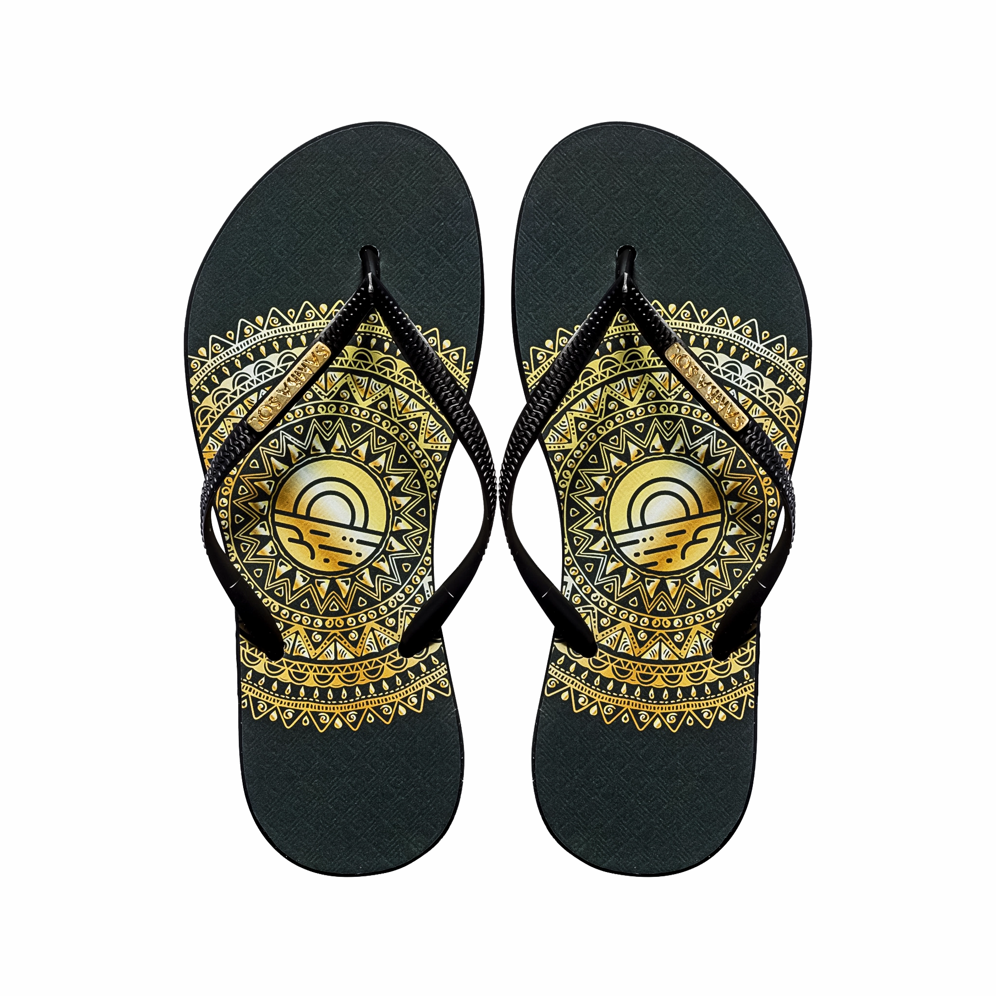 Flip Flops Without Toe Strap Samba Sol Women's Fashion Collection Flip Flops - Gold Medallion