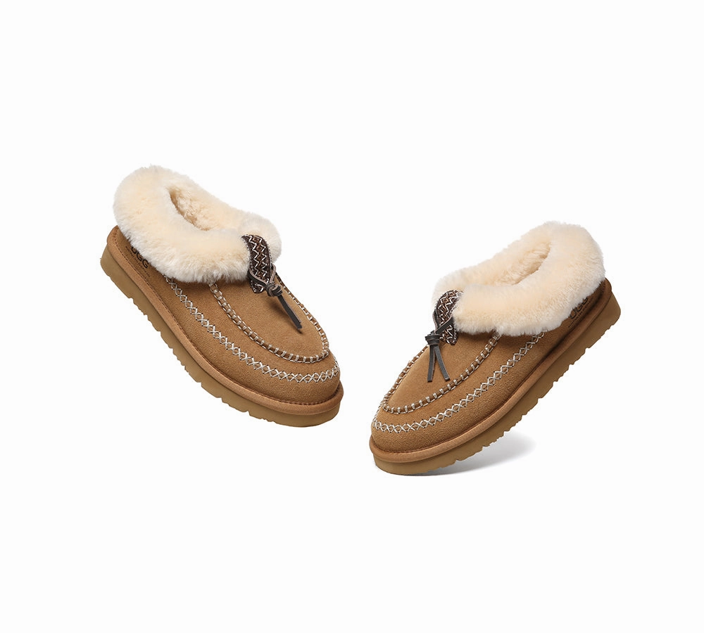 Heeled Ankle Boots With Fur Sheepskin Wool Ankle Shoes with Tribal Stitch Detail and EVA Sole Draco