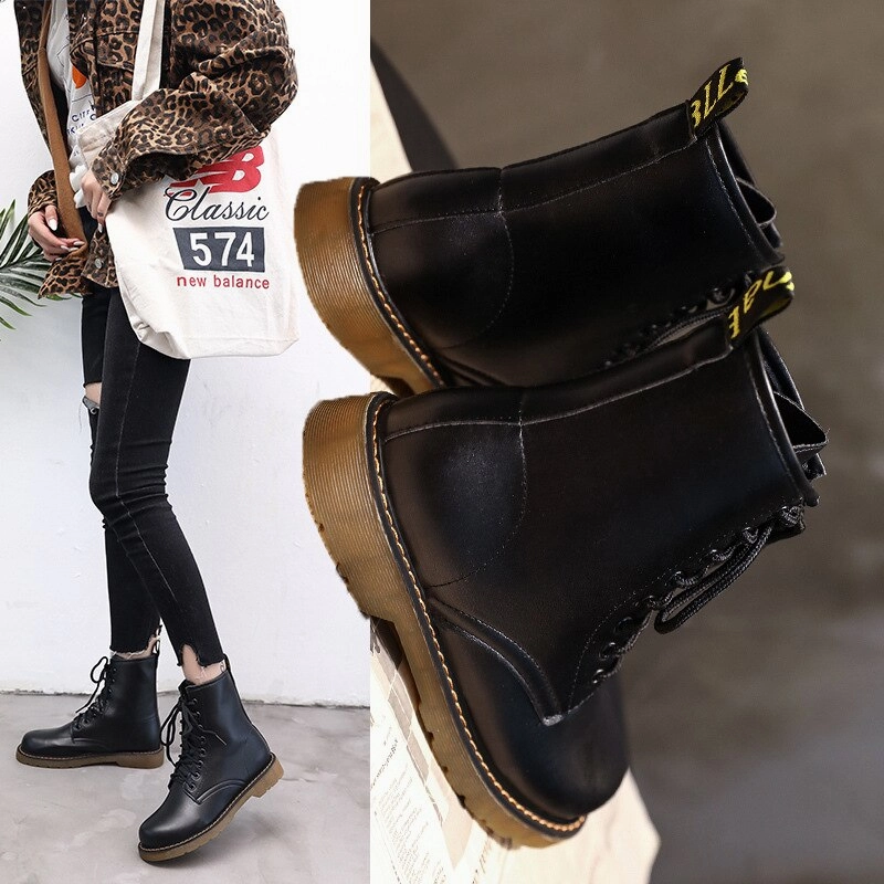 Boots Women Leather Shoes for Winter Boots Shoes Woman Casual Spring Leather Botas Mujer Female Ankle Boots Leather Flatform Zip Ankle Boots