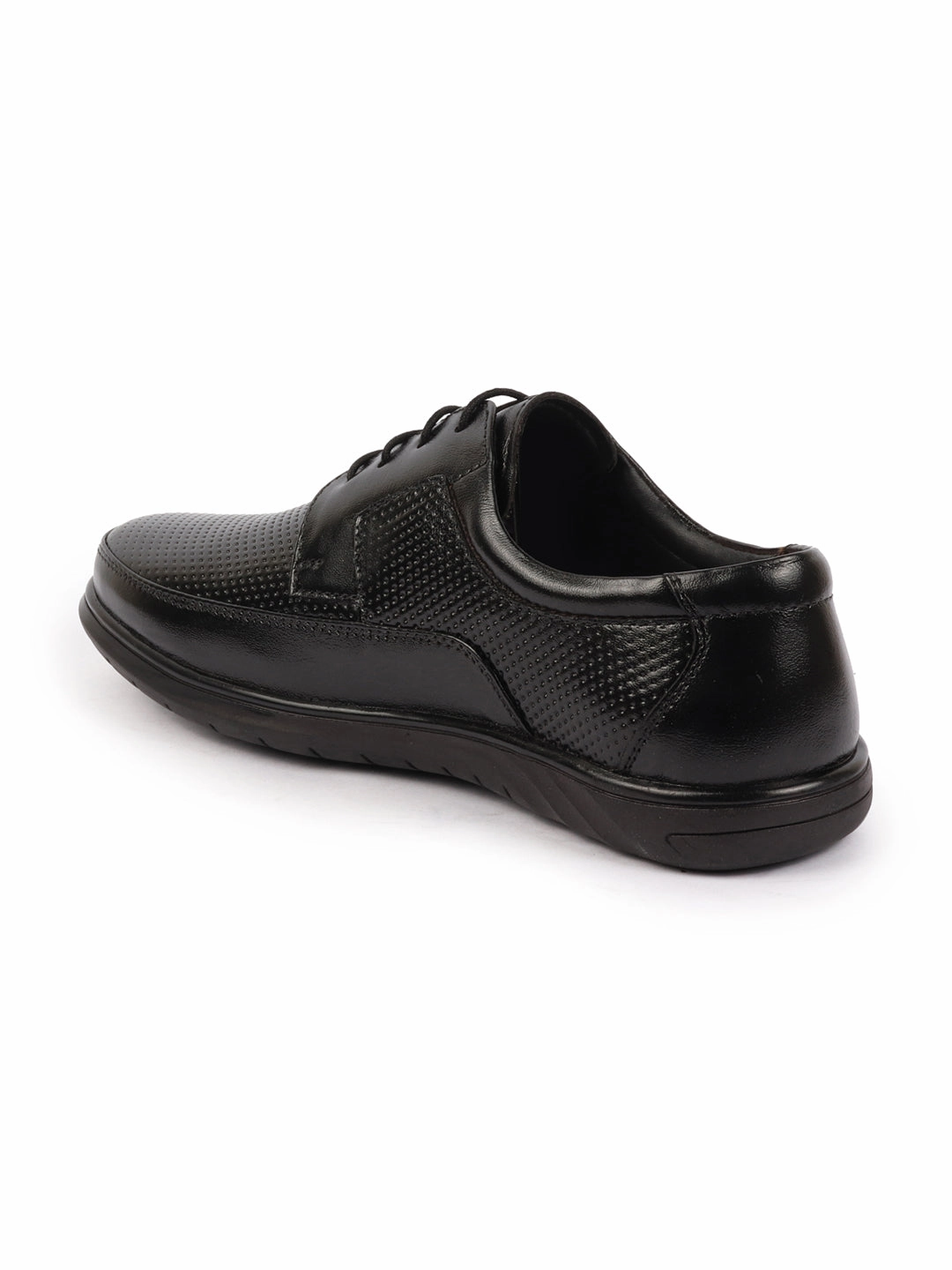 Barefoot Safety Work Boots Men Black Genuine Leather Textured Formal Lace Up Flat Heel Shoes For Office|Work|Broad Feet Formal Shoes