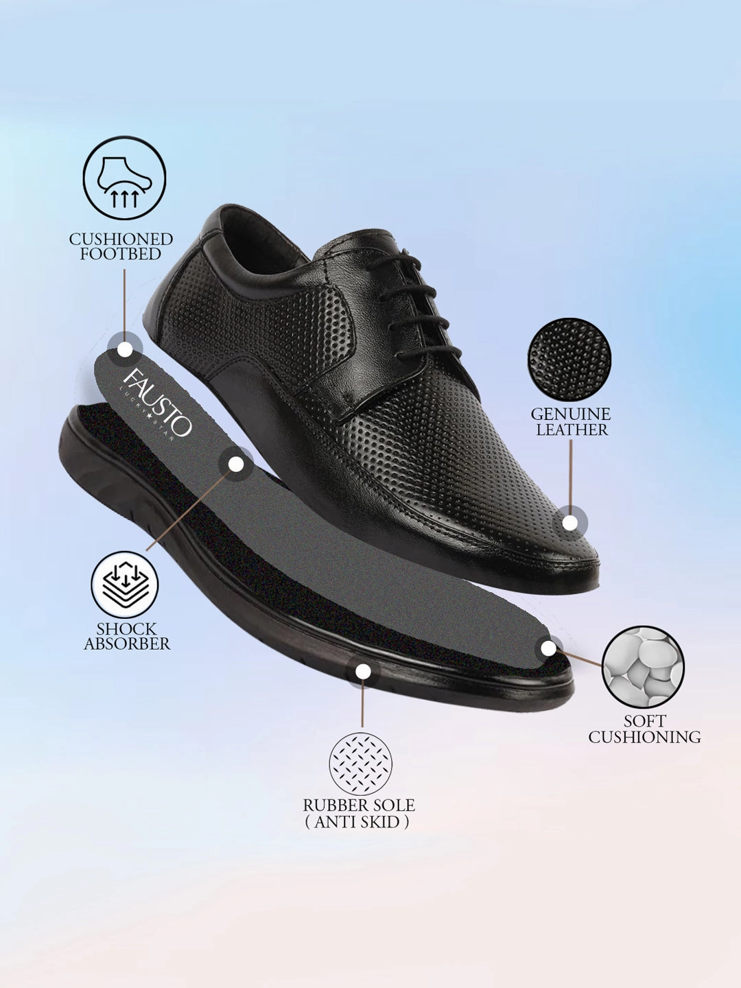 Men Black Genuine Leather Textured Formal Lace Up Flat Heel Shoes For Office|Work|Broad Feet Formal Shoes Best American Made Steel Toe Work Boots