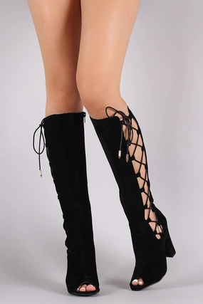 Shoe Republic LA Lace Up Knee High Boots Vintage Check And Rubber Knee High Rain Boots