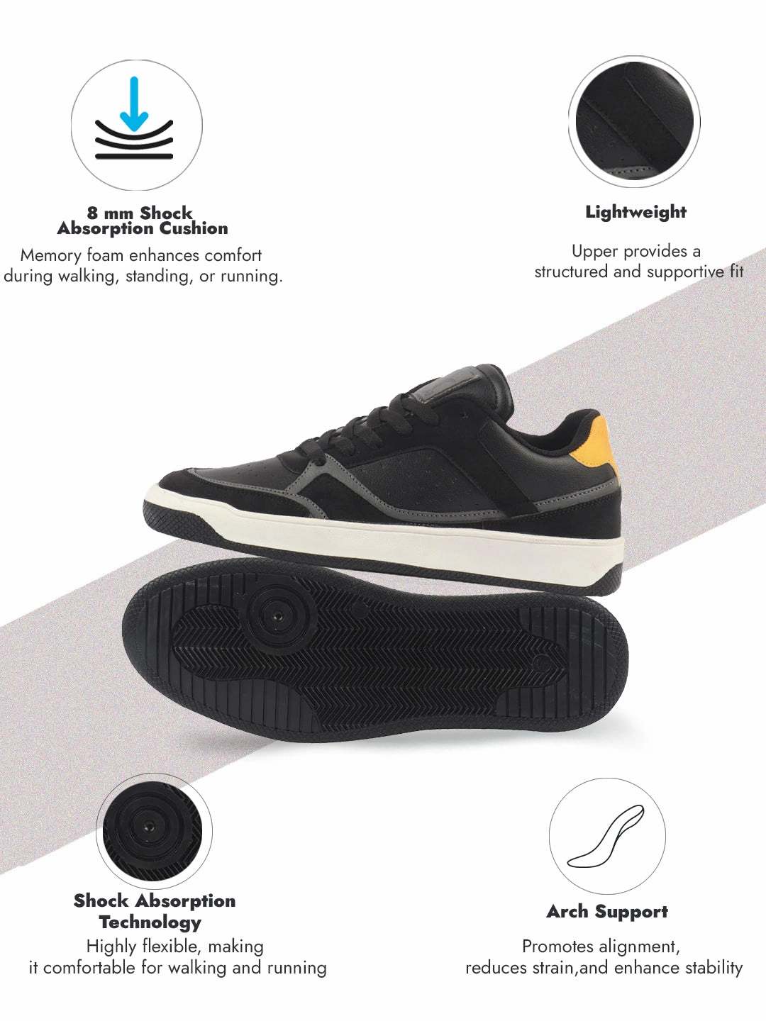 Men Black Colorblocked Low Ankle Contrast Sole Lace Up Sneakers|Classic Combine Style Sneaker Shoes|Lace Up Casual Shoes Nude Sneakers