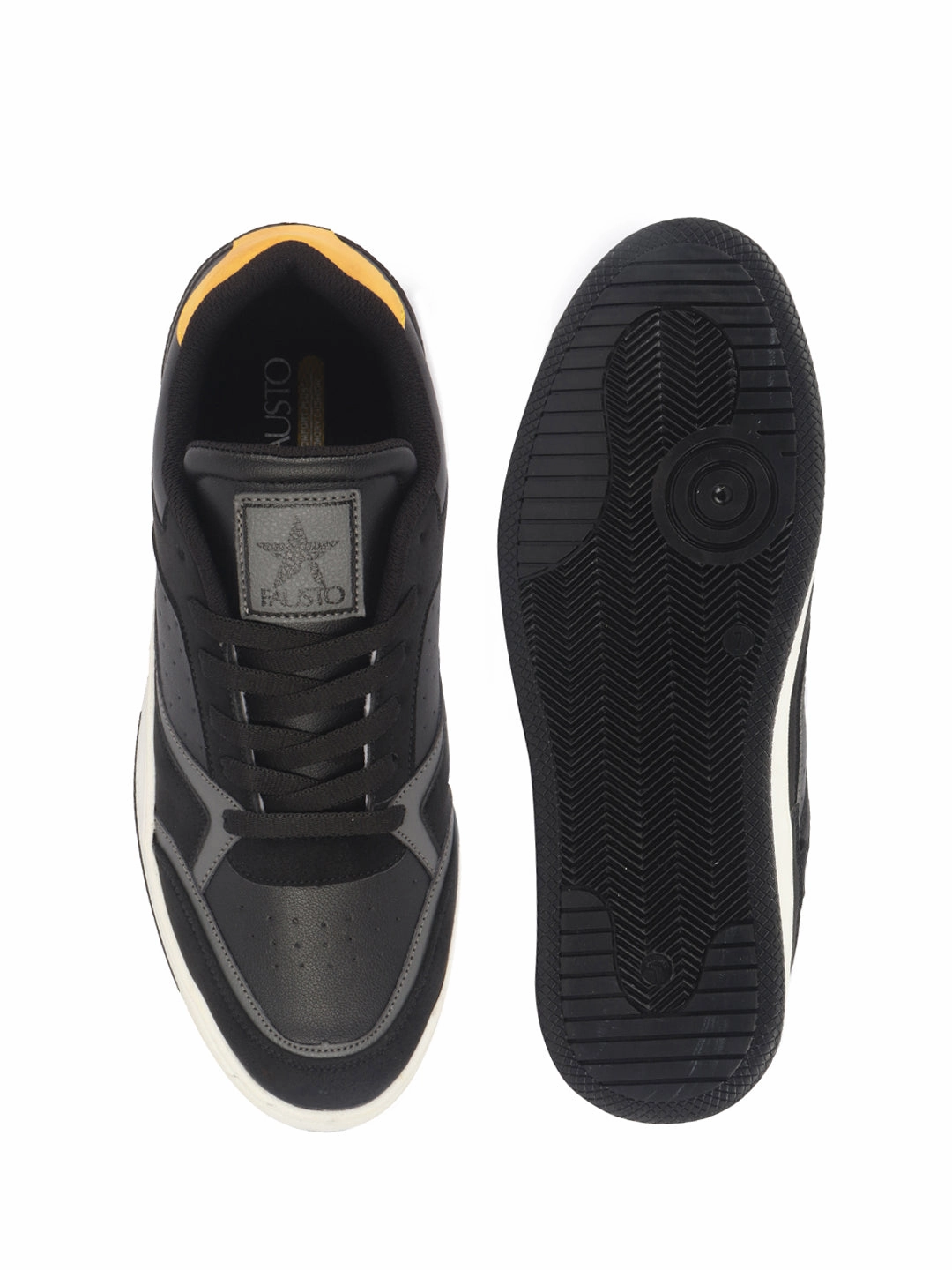 Men Black Colorblocked Low Ankle Contrast Sole Lace Up Sneakers|Classic Combine Style Sneaker Shoes|Lace Up Casual Shoes Converse Platform Sneakers