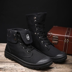 Men Military Boots 2019 Outdoor Fashion Canvas High Top Shoes Men Casual Shoes Ankle Boots Black Chelsea Boots Zapatos De Hombre Platformed Chelsea Boots