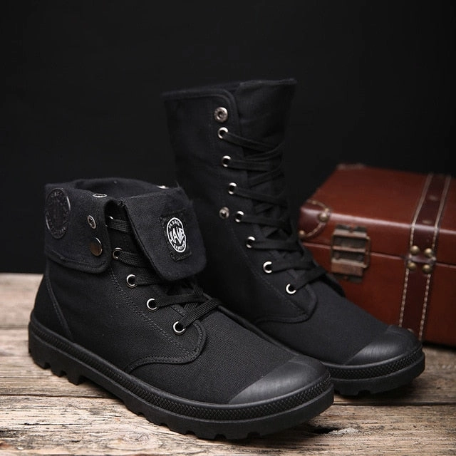 Chelsea Boo Men Military Boots 2019 Outdoor Fashion Canvas High Top Shoes Men Casual Shoes Ankle Boots Black Chelsea Boots Zapatos De Hombre