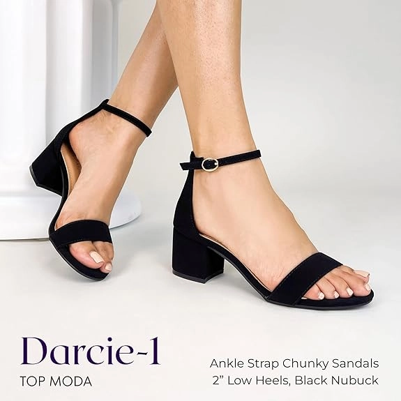 TOP Moda Darcie-1 Ankle Strap Dressy High Heel Sandal, Non-slip Sole, For Wedding, Party, Prom, Evening Wear, or Any Occasion, Sleek Style Block Heel Sandals