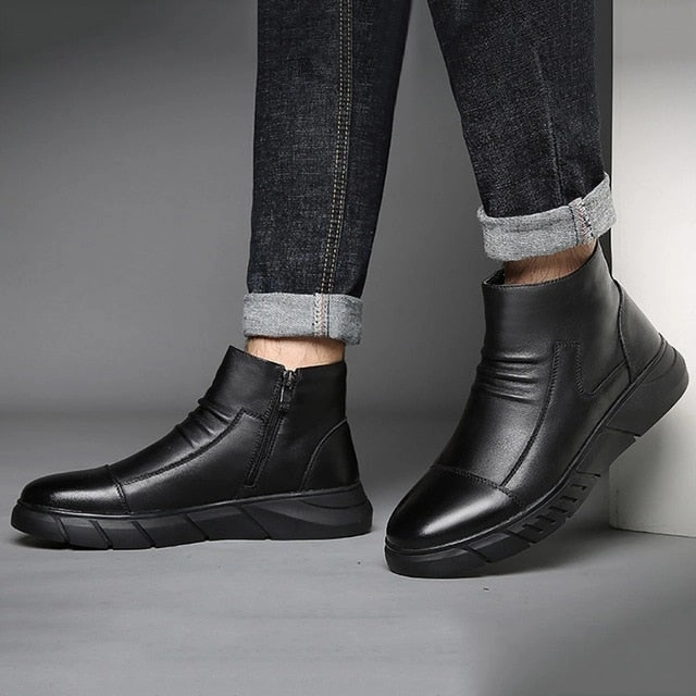 Business Chelsea Boots Mens Winter Ankle Boots Men Leather Zipper Side Thick Fur Snow Boots Men Winter Shoes #T2G Columbia Minx Snow Boot