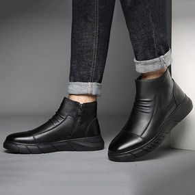 Business Chelsea Boots Mens Winter Ankle Boots Men Leather Zipper Side Thick Fur Snow Boots Men Winter Shoes #T2G Oaki Snow Boots