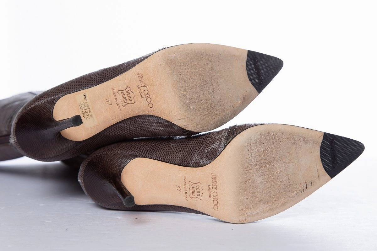 Knee High Leather Block Heel Boots Jimmy Choo Karung Brown Knee-High Boots SZ 37 Sale