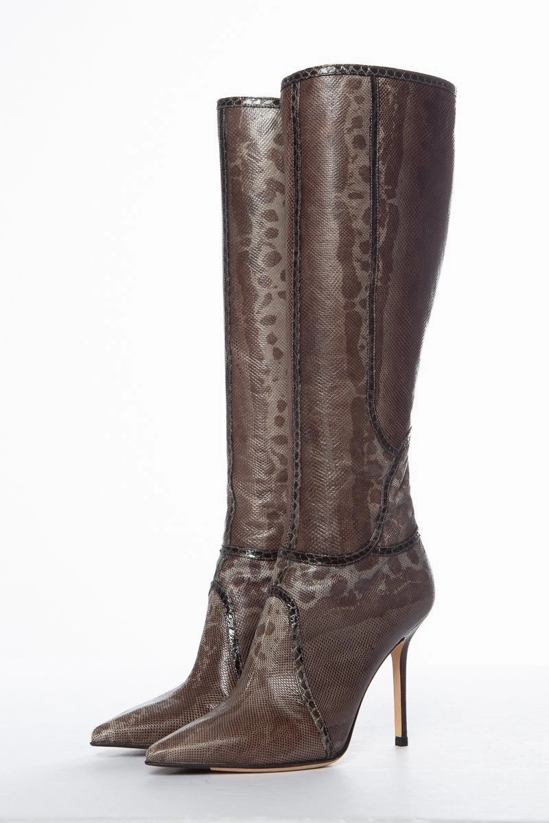Jimmy Choo Karung Brown Knee-High Boots SZ 37 Sale Stretchy Pull On Knee High Boots