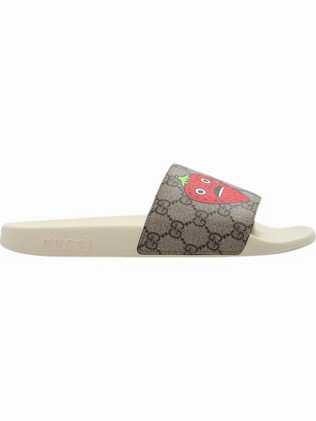 Gucci Strawberry Logo Slippers Beige Brazil Logo Flip Flops