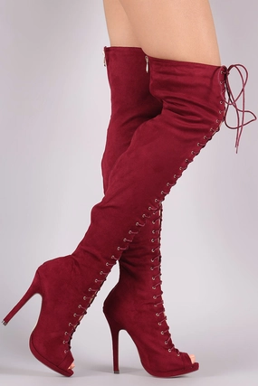 Patent Leather Flat Knee High Boots Liliana Suede Lace Up Stiletto Heeled Over-The-Knee Boots