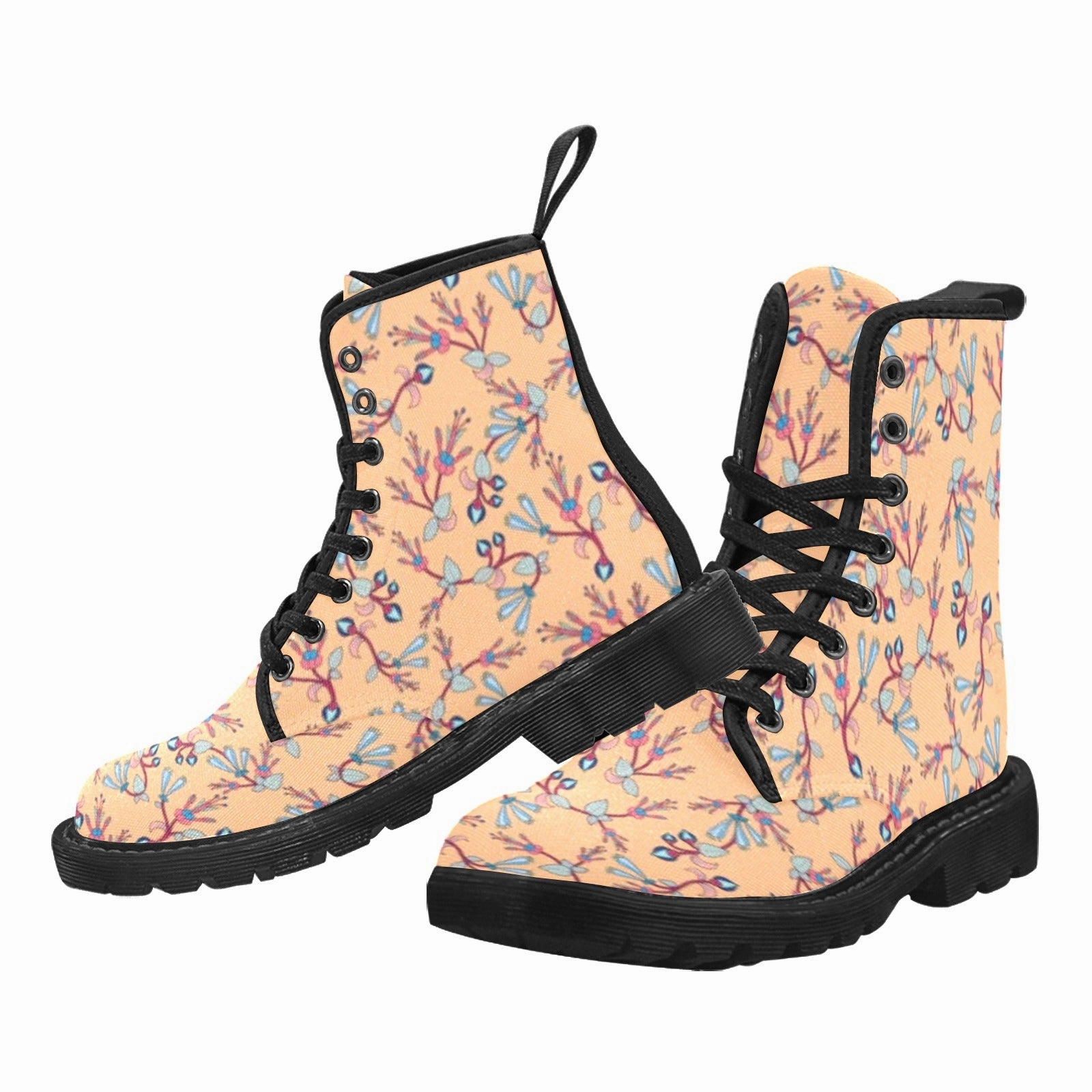 Julie Front Zip Combat Boot Swift Floral Peache Boots for Men (Black)