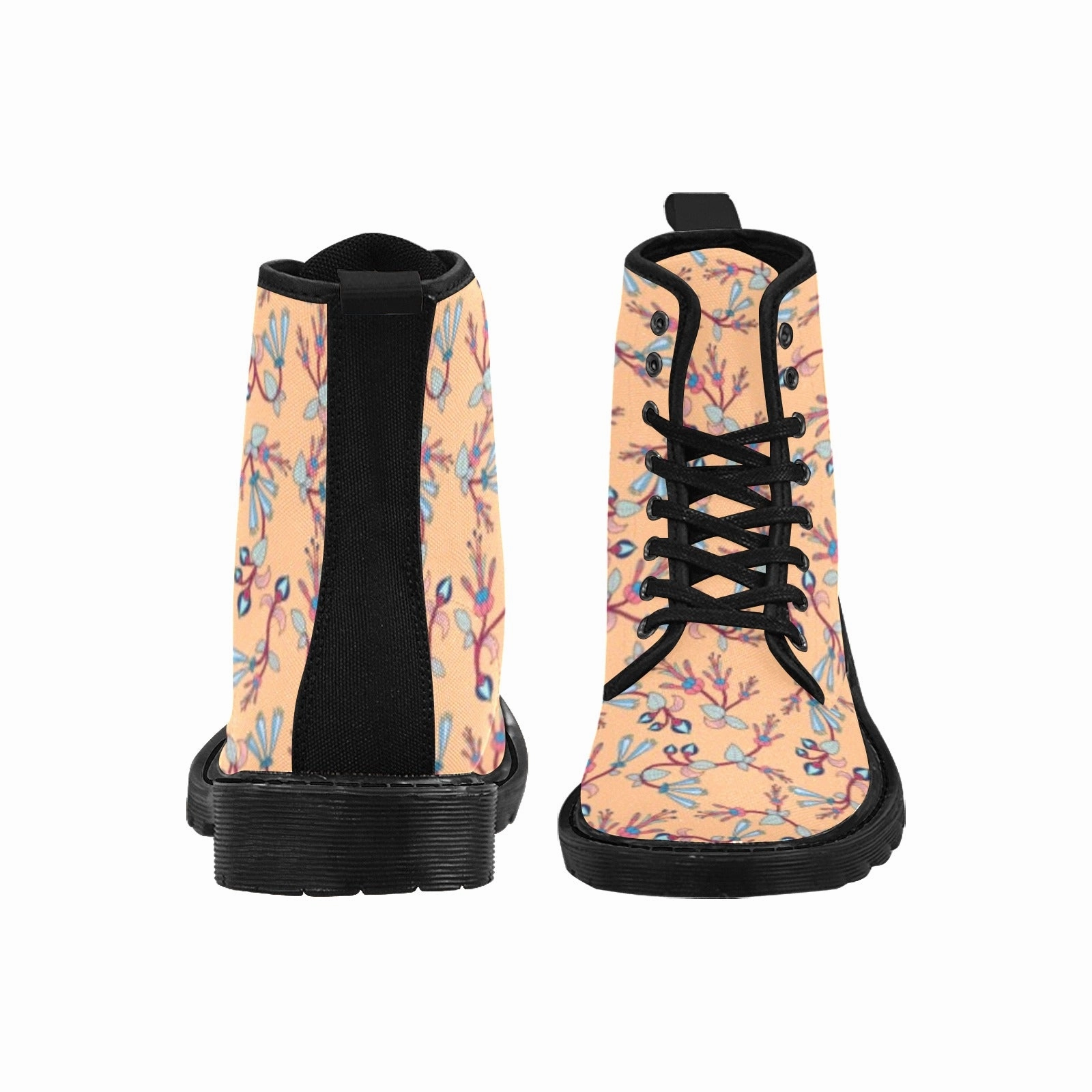 Combat Derby Leather Boots Swift Floral Peache Boots for Men (Black)