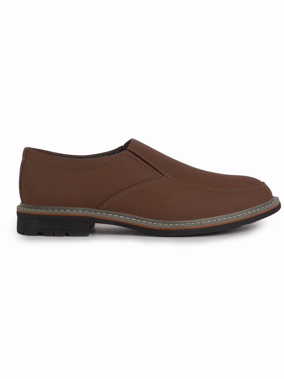 Men Brown Formal Office Comfort Broad Feet TPR Welted Sole Slip On Shoes Best Non Insulated Work Boots