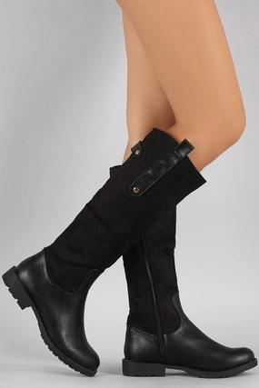 Gray High Knee Boots Suede Contrast Studded Riding Knee High Boots