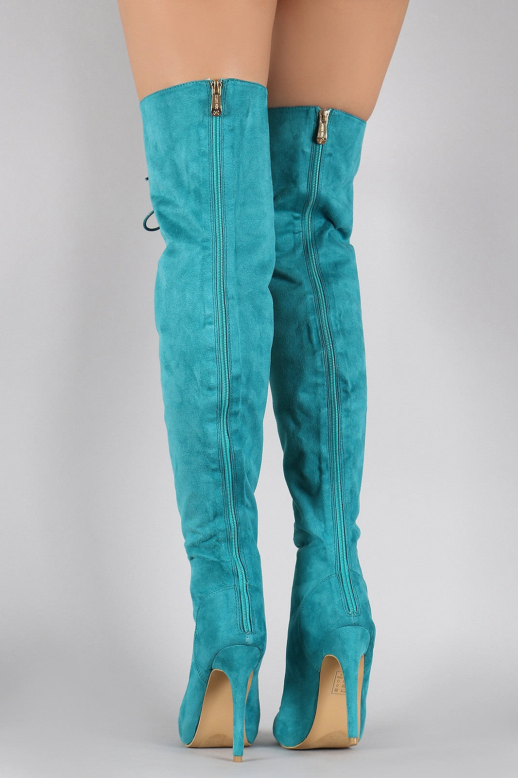 Knee High Boots Trend 2019 Suede Peep Toe Lace Up Stiletto Over-The-Knee Boots