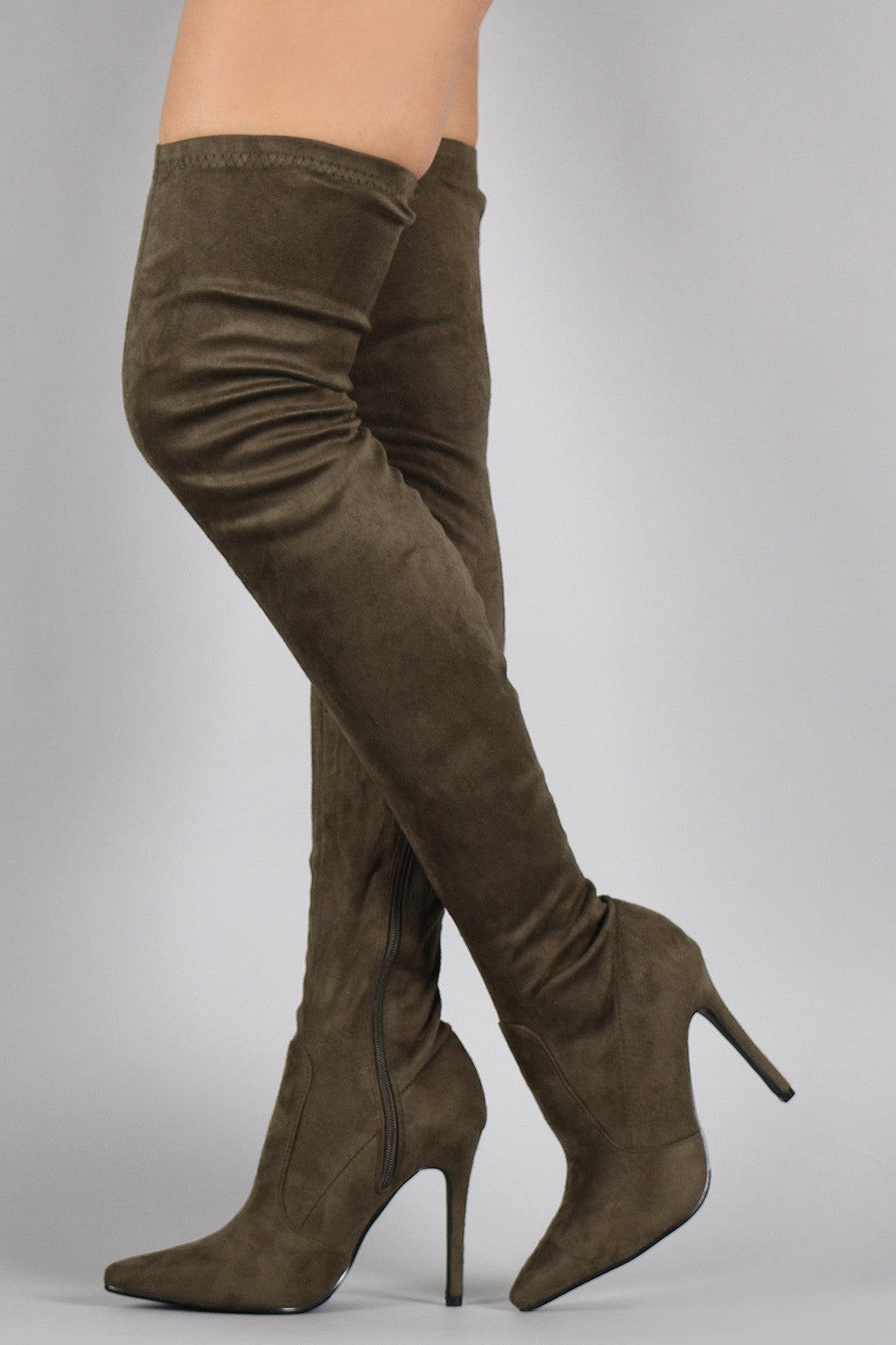 Suede Pointy Toe Stiletto Over-The-Knee Boots Flat White Knee High Boots